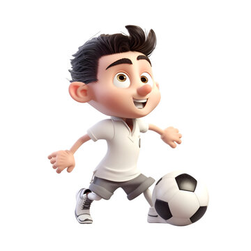 3D Render of a cartoon character with soccer ball isolated on white background