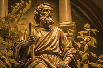 Obraz premium Saint Joseph St. Joseph with Jesus Christ, the Patron Saint of the Catholic Church. San Jose. Generative ai. Patron Saint of Fathers, Workers