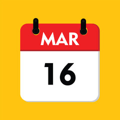 calender icon, 16 march icon with yellow background