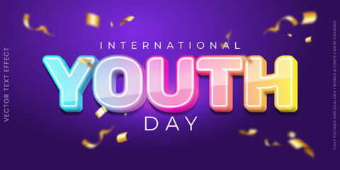 Fototapeta na wymiar Editable text effect youth day with three dimension text style