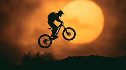 Fearless cyclist on a mountain bike flying through the air, defying gravity and embracing the thrill of ultimate freedom