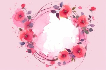 Illustration of Valentine s Day Frame with Pink Watercolor Flowers. Generative AI.