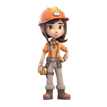3d rendering of a female construction worker with helmet and tool belt