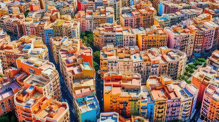 Aerial view of Barcelona downtown, Catalunya, Spain. Generative ai