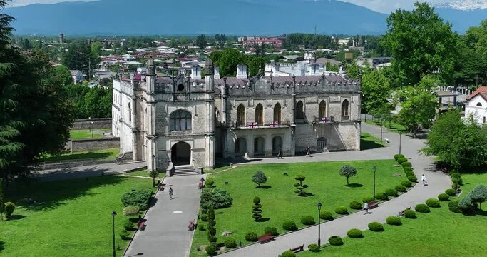 Aerial view of Dadiani Palace in the center of Zugdidi city. Georgia