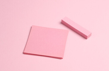 Pink blank note memo stickers on pink pastel background