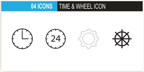 Time clocks thin line icons vector.