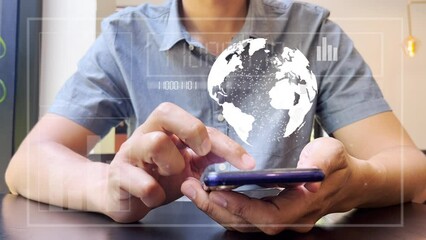 The man using the smartphone , Global application technology , Social media marketing ,Digital data - Powered by Adobe