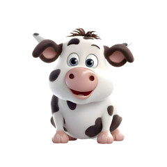 Cute cartoon cow isolated on white background. 3D illustration.