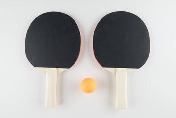 sports composition. Ping pong close up. rackets and ball for playing