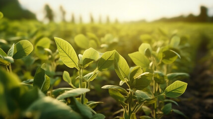 Obraz premium soybean field plantation, generative ai
