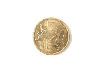 Twenty  euro cent closeup on white background