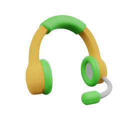 3d render headphones with microphone icon for web and app in yellow and green color