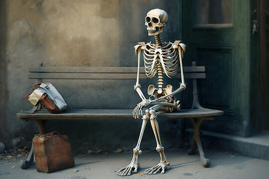 Ai generated illustration Skeletons sitting and waiting