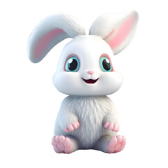 Obraz na płótnie Canvas Cute cartoon rabbit sitting on white background. 3D rendering.