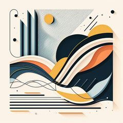 Ai generated illustration mid century line abstract background