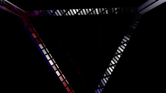 Triangular Geometric Magic Tunnel Rotate Shape Sparkles Colorful and Bright to the Music 3d Render. Flickering Disco Dance Nightclub Dj and Vj