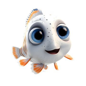 Cartoon fish with big eyes on white background - 3d illustration