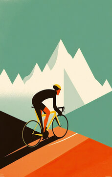 Ai generated illustration mid century art style of male cyclist