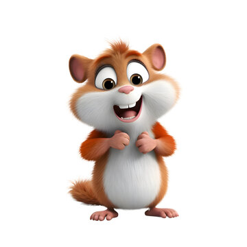 Cartoon hamster with funny expression on white background. 3D rendering.