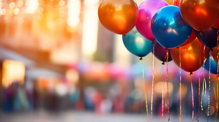 Vibrantly hued balloons against a blurred bokeh backdrop. Generative AI
