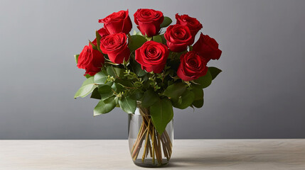 Arrangement of vibrant red roses in a vase Generative AI