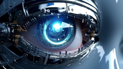 Concept of wearable cybernetic eye technology. Generative AI