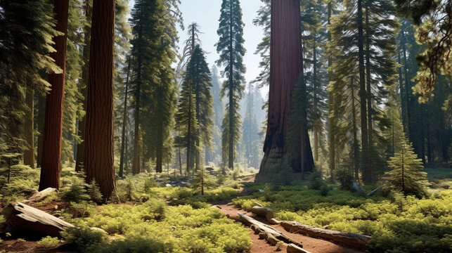 Landscape featuring age-old towering sequoias Generative AI