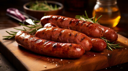 Rosemary-infused smoked sausages. Generative AI