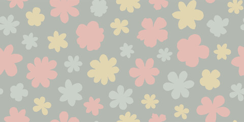Seamless pattern with hand-drawn flowers.Floral background in pastel colors for the design of clothing, textiles, promotional materials, covers and more.Vector illustration