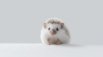 Lonely hedgehog in a pristine white setting. Generative AI