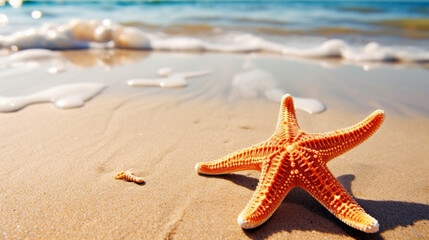Fototapeta na wymiar Starfish lying on the sandy shore. Generative AI