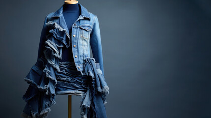 A captivating image of a fashion ensemble crafted from repurposed denim fabric.
