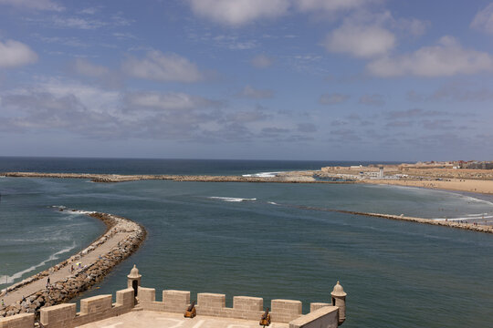 View of the coast of the wild Atlantic Ocean seen from the Kasbah of the Udayas in the Moroccan capital Rabat