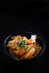 Grilled Chicken teriyaki rice Japanese food isolated in black background