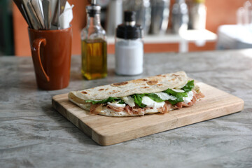 Italian cuisine , Piadina with Italian ham and cheese