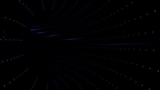 Endless Ultraviolet Tunnel like a Spider Web with Sparkling Lights 3d render. Movement Through Time Vortex Vj Loop. Disco animation for nightclub or Dj set