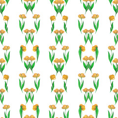 Yellow tulips. Watercolor illustration. Seamless floral pattern