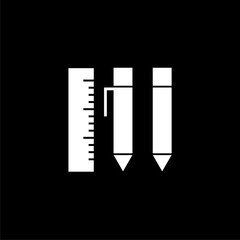 Pencil ruller icon isolated on black background 