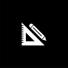 Drawing pencil ruler icon isolated on black background
