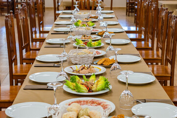 Restaurant table prepared for banquet
