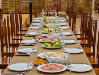 Restaurant table prepared for banquet