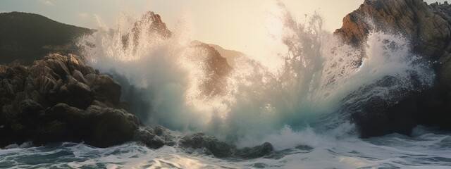 Obraz na płótnie Canvas wave crashing into rock. Generative ai