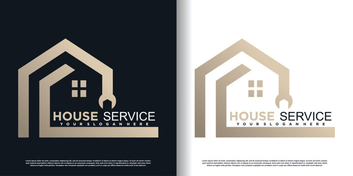 House service logo with creative unique element concept premium vector