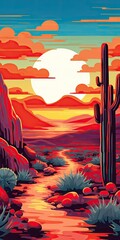  art striking desert landscape with iconic saguaro cacti and red rock Desert Landscape Art Generative Ai Digital Illustration
