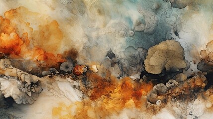 Natural Textures Collage: A Beautiful Abstract Wallpaper of Mixed Smoke, Dirtied Water, Marble, Mushroom, Algae, and Mineral. Generative AI