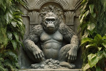 Fototapeta na wymiar Statue of a Gorilla in an Asian Garden - Nature's Art in Interior Decoration. Generative AI