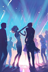 Obraz na płótnie Canvas Young Raving Crowd Enjoys a Night of Fun and Entertainment at Disco Club: Generative AI