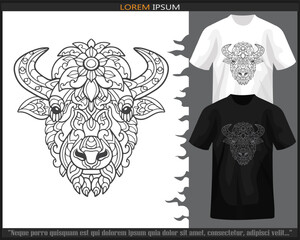 bison head mandala arts isolated on black and white t-shirt.