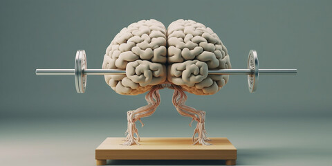 Menschliches Gehirn mit Hantel für Gehirntraining ai, generativ - obrazy, fototapety, plakaty